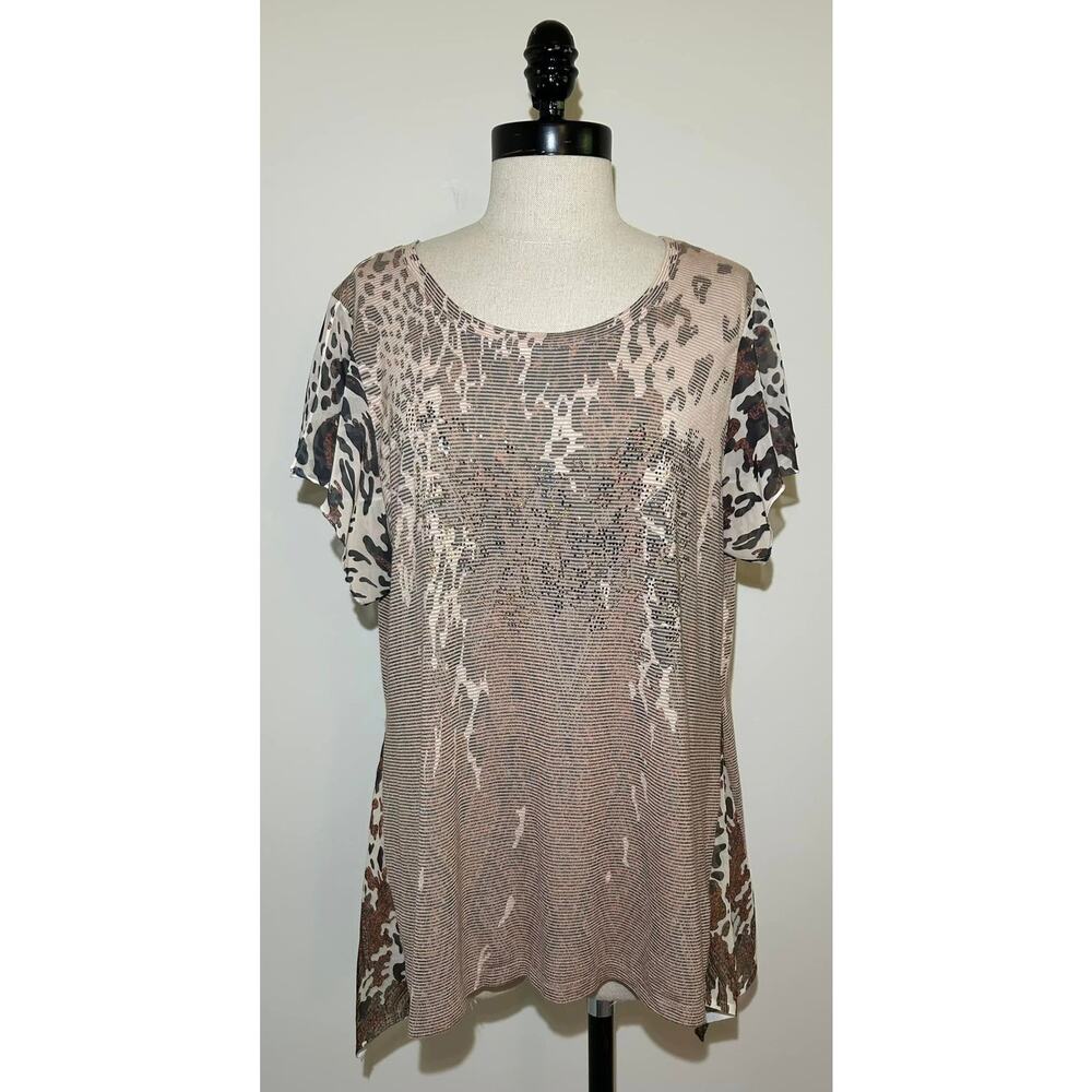 FYLO London Animal Print Leopard Polyester Viscose Blouse Top Shirt Womens XL